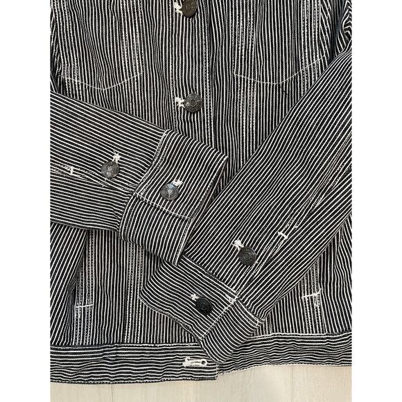 Chico's Womens Cotton Stretch Denim Stripe Jacket Sz 1P 8/10 Petite - Picture 3 of 6